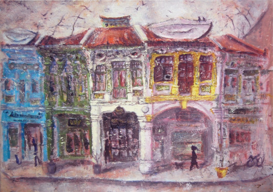 urban, Joo Chiat, A Stroll at Joo Chiat, Oil on canvas, SGD 1,050, painting, Ong Hwee Yen